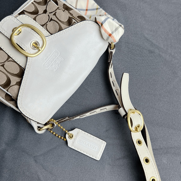 Coach vintage Bleecker Signature Jenny Khaki White jacquard Leather crossbody ba - Picture 3 of 12